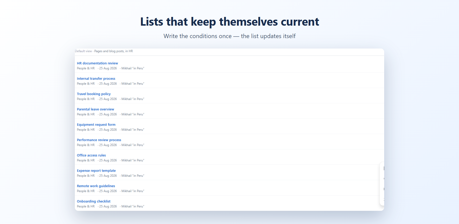 A live list of Confluence pages that updates itself